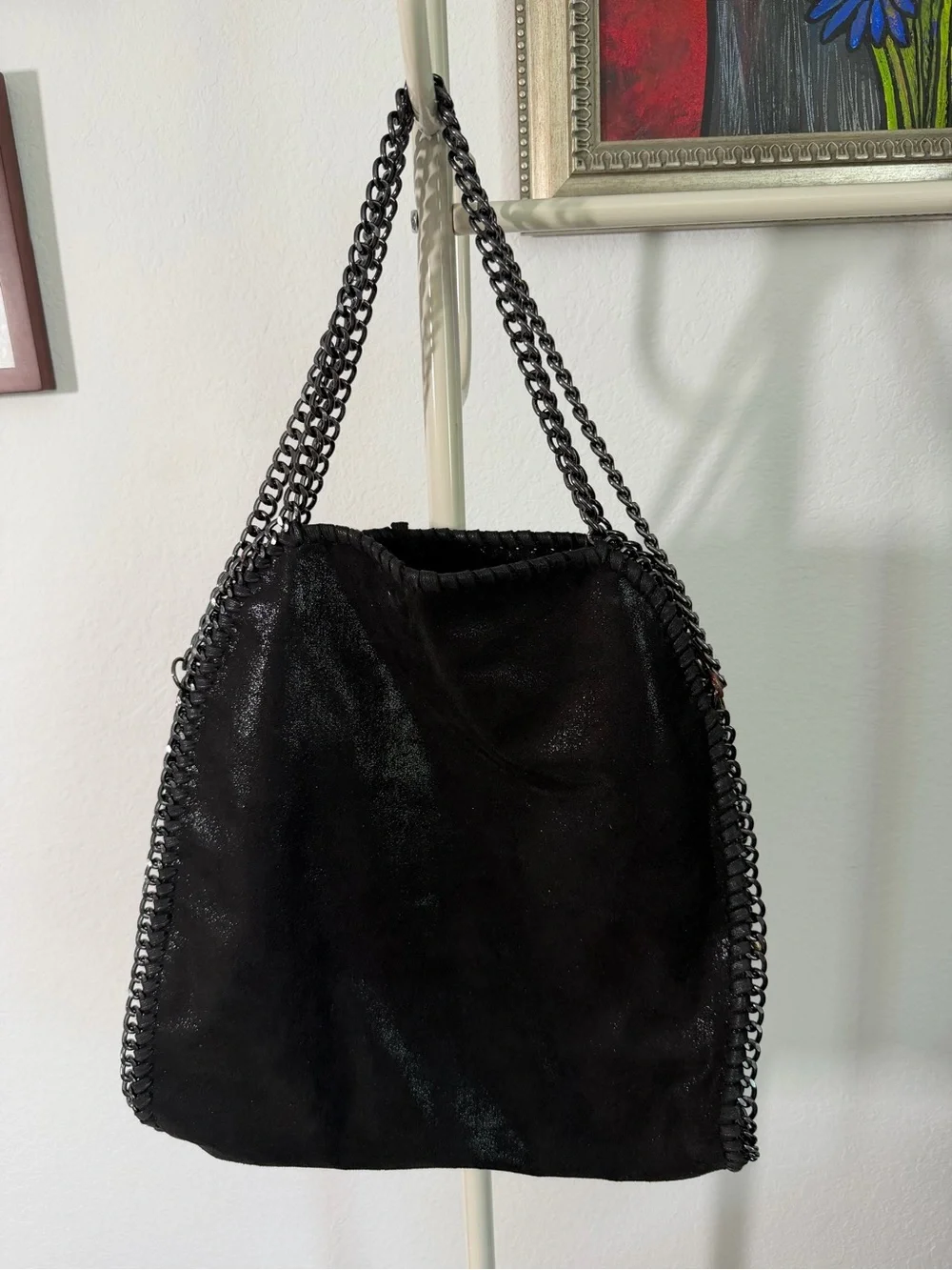 Black Suede Chain-Trim Shoulder Bag - Unknown Brand